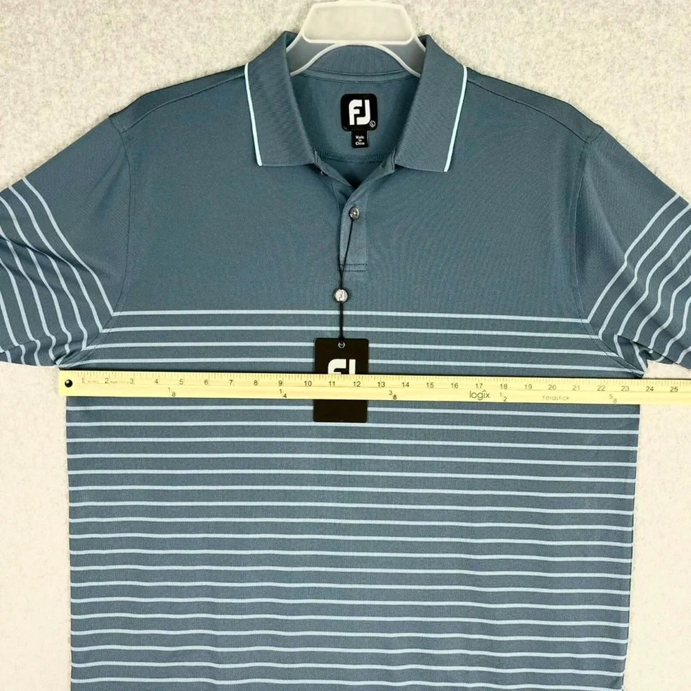 FootJoy FJ Shirt Mens Large Golf Polo Breton Stripe Short Sleeves Active Blue - Picture 12 of 13
